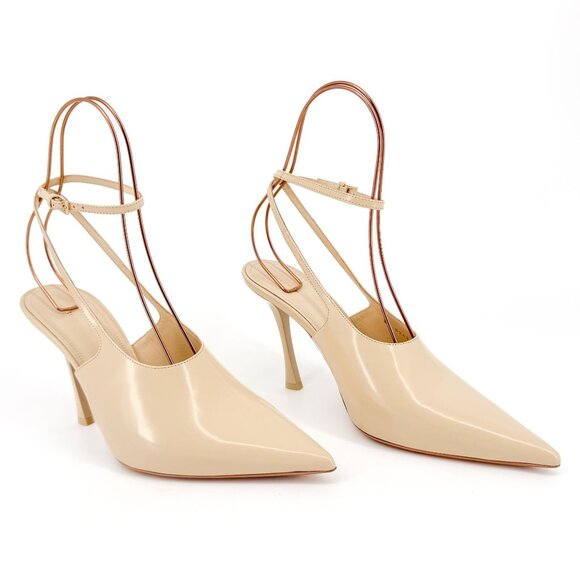 Givenchy Show Beige Leather Slingback Pointed Toe Pumps Heels Size 38 US 8 - Picture 1 of 15